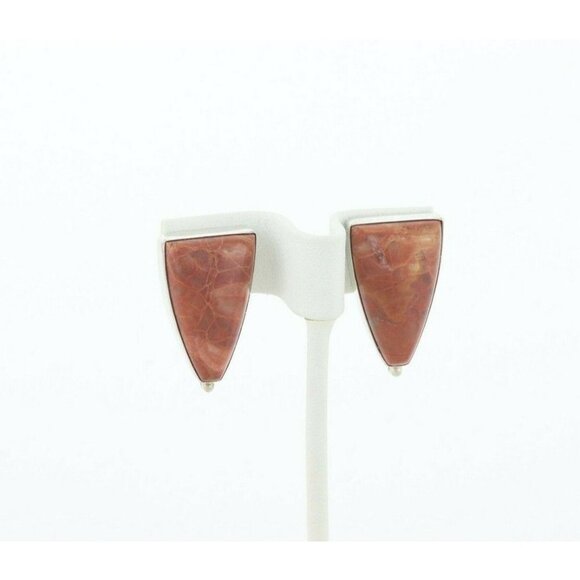Sterling Silver Petrified Wood Earrings Stud Post Earrings - Picture 6 of 7